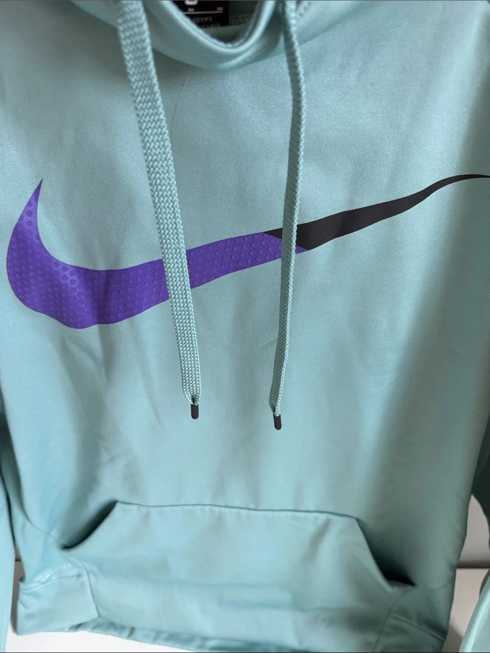 Nike Men’s Light Teal Crewneck Hoodie with Purple and Black Swoosh